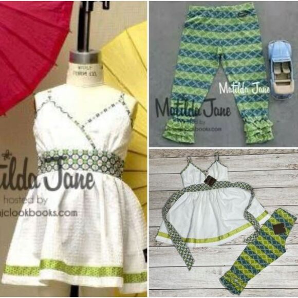 Matilda Jane House of Clouds HOC JULIA green stripe ruffle leggings pants 8 10 - Picture 2 of 3